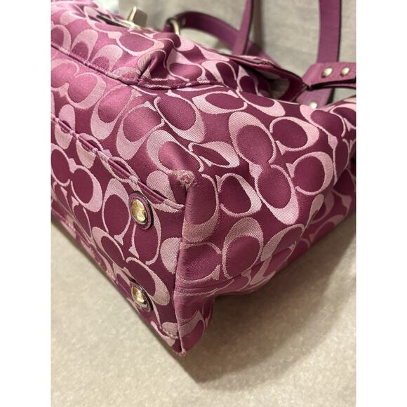 Coach Purple Signature Shoulder Bag Canvas with Leather Trim - Picture 6 of 10